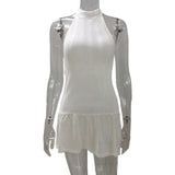 2025 Summer New Sexy Hollow Knitted Knitted Back Leaves Side Slinging Dress Dress Woman