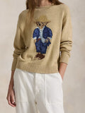 New Women's Clothing Cartoon Bear Round Collar Long-Sleeved High-Necked Loose Knitted Sweater For Autumn And Winter 2025