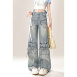 Fat Mm Vintage Love Embroidered Style Jeans Women Big Size Niche Hottie Loose Thin Broad Leg Trousers