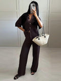 Knitted Suit Women's Two Sets Of 2025 Spring Women's Explosive Solid Color Thin Knitted Broad Leg Trousers Set