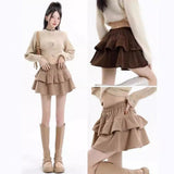 Black Short Skirt Autumn Dress Women's New Wick Velvet Cake Skirt Skirt High Waist Pongy Skirt A Skirt