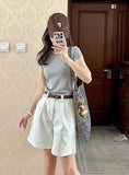 White High-Waisted Broad-Legged Denim Shorts Women's Summer Narrow Version Of Small Straight-Tipped Trousers To Make Old Thin Five-Point Pants