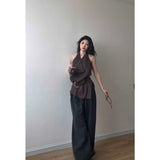 Fashion Temperament Collar Hanging Neck Vest Top Fashion Loose Feeling Loose Wide Legs Casual Pants Women Two Sets
