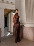2025 Summer New Women's Pure Color Tie With Waist Temperament Fashion Dress Dress