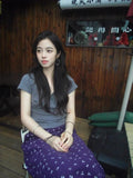Purple High-Waisted Floral Half-Dress Woman's Summer Thin Loose A-Shaped Skirt Loose One-Step Bag-And-Swum Long Skirt