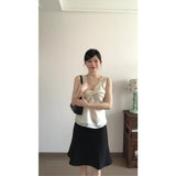 White Spice Girls Kinesi V-Neck Vest Small Top With Stylish Simple A-Word Thin Fishtail Half-Dress Woman Two-Case