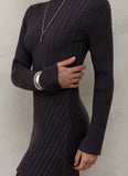 Long-Sleeved Half-Necked Dress Knitted Dress Spring 2025 Temperament Tweed A-Word Skirt