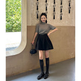 High-Level Temperament Suit Dress Women Autumn Solid Cartoon Sleeve Knitted Shirt Half-Dress Two-Set
