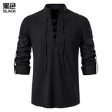 2025 Men's New Men's Cotton Henley Shirt Long Sleeve Hipple Leisure Beach Ripple Ragged Sweater