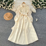 Vintage Light Luxury High-End Sense Polo Collar Dress Female Summer Mesh Embroidery Texture Design Chic Temperament Dress