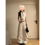 High-End Fashion Temperament Sleeveless Shirt Shirt Top High Waist Straight Casual Trousers Set