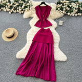 Goddess Fan Temperament Two Sets Of Summer High-End Sleeveless Knitting Top High-Waisted Splicing Bag Hip Skirt Suit