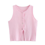 Summer Women's New Fashion Pure Color Round Neck Loose Casual Flat Needle Sleeveless Short Top