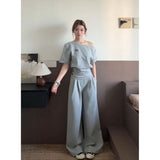 Fashion Korean Design Feels The Shoulder Shawl Wide Leg Trousers Two Sets Of Sports Style Wear Fashion Age Reduction Set