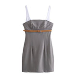 Belt Sling Splicing Short Dress Commuter Assembly Woman 2025 New Products
