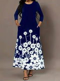 New Fashion Long-Sleeved Print Loose Round Collar Simple Temperament Dress In Autumn 2025