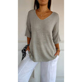 Knitted Casual Sweater Basic Thin V-Neck Seven-Sleeve Solid Female Bottoming Shirt Ice Cream Color
