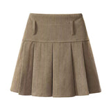 Short Skirt Women Spring And Autumn Wick Velvet Skirt Brown Large Size Fat Mm High-Waist College Windy Skirt Thin