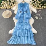 French Dress Women 2025 New High-End Lace To Receive Waist Lantern Sleeves Side Long Dress Dress