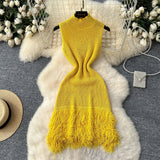 Simple Design Sleeveless Knitted Dress Women's Summer Hair-Throw Slimming Pure Hot Girl Short Skirt