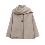 2025 Winter New Women Equipped With Scarf Long-Sleeved Blended Coat Loose Temperament Coat