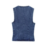 Women's New French Style Dress-Up Cowboy Sleeveless Round Collar Vest Vest
