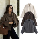 2025 Autumn Women's Fashion Three-Color Solid Color Zipper Wool Coat