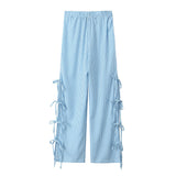 Telter Bow Tie Side Hollow High-Waisted Casual Trousers 2025 Spring And Summer Women's Broad Leg Trousers