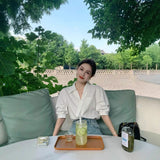White V-Neck Short-Sleeved Shirt Women Thin Summer Professional Sister Shirt Small French Temperament Shirt