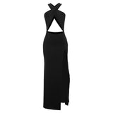 2025 Spring And Summer New Women's Pure Color Sexy Bare Back Hanging Neck Hollow Design Open Fork Joint