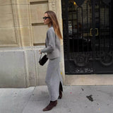 23 Autumn New Women's Fashion Simple Knitted Double Coat + Skirt