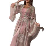 2025 New Women's Beads Big Sexy Long Dress Shawl Banquet Evening Dress New