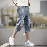 Denim Shorts Men's Summer Thin Loose Hole Trend 2025 New Casual Trend Pants