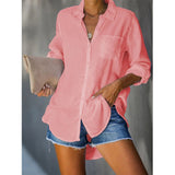 New Ladies Shirt Solid Color Large Size Casual Loose Buckle Shirt Women's Clothing