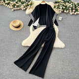 Relaxing Lazy Suit Women Loose Outer Shawl Scarf With Long-Sleeved Knitting Tops High-Rise Sweater Pants