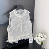 Flower Style Fashion Multifunctional Vest Women Summer Thin Three-Dimensional Lace Sleeveless Open Shirt Embroidery Net