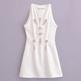 Sexy Hollow Design Short Dress 2025 Summer Vest Sleeveless Mini Dress Woman