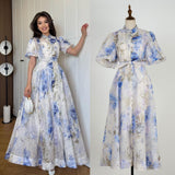 Summer Court Style High Design Feeling Heavy Industry Nail Drill Short Sleeve Single Buckle Dress + Sling