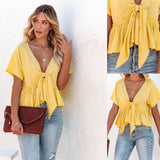 2025 Summer New Women's Pure Color Splicing Loose Short-Sleeved Strap Lotus Edge Top