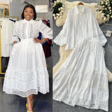 Age-Relay Suit Female Senior Sleeve Lace Splicing Lantern Long-Sleeved Shirt + High Waist Slim Swing Skirt