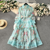 European Court Style Dress Spring Dress Design Retro Print Long High-End Temperament Dress Dress