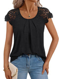 2025 Summer Women's New Women's Lace Sleeve Top Short-Sleeved Round-Neck Loose T-Shirt