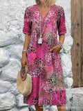 2025 New Printed Summer V-Neck Casual Holiday Bag Dress Home Clothes Women