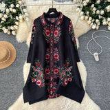 Three-House Folded Dress Women's Autumn 2025 Retro Collar Long Sleeves Loose A-Word Printing Skirt