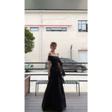 One-Word Shoulder Ribbon Dress Women's Summer Fashion Temperament Reduction Loose Thin A Word Long Dress