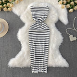 Hottie Thoracic Striped Knitted Dress Elastic Slimming Temperament High-End Ass Skirt