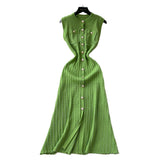 Small Fragrant High-End Round-Neck Sleeveless Metal Buckle Slimming Knitted Dress Woman 2025 New Summer