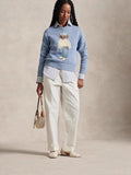 2025 New Women's Casual Round-Neck Bear Pattern Embroidered Sweater Knitted Shirt