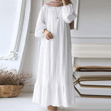 2025 Muslim Women's Robes Spring And Autumn New Fashion Bubble Sleeves Retro Pocket Hem Side Dress