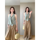 Design Sense Of Green Hottie T-Tie Tie To Close Waist Coat Women's Niche Fashion Wrinkle Casual Pants Women's Suit